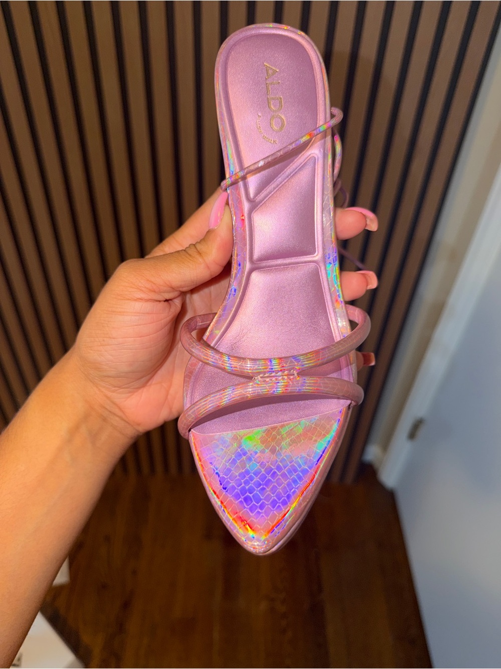 ALDO Pink Iridescent Strappy Pointed Slide